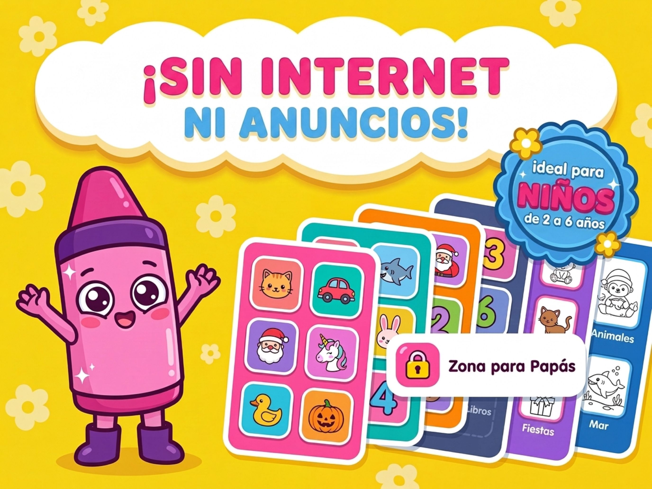 Juego de dibujo sin conexión y sin anuncios — ideal para niños de 2 a 6 años