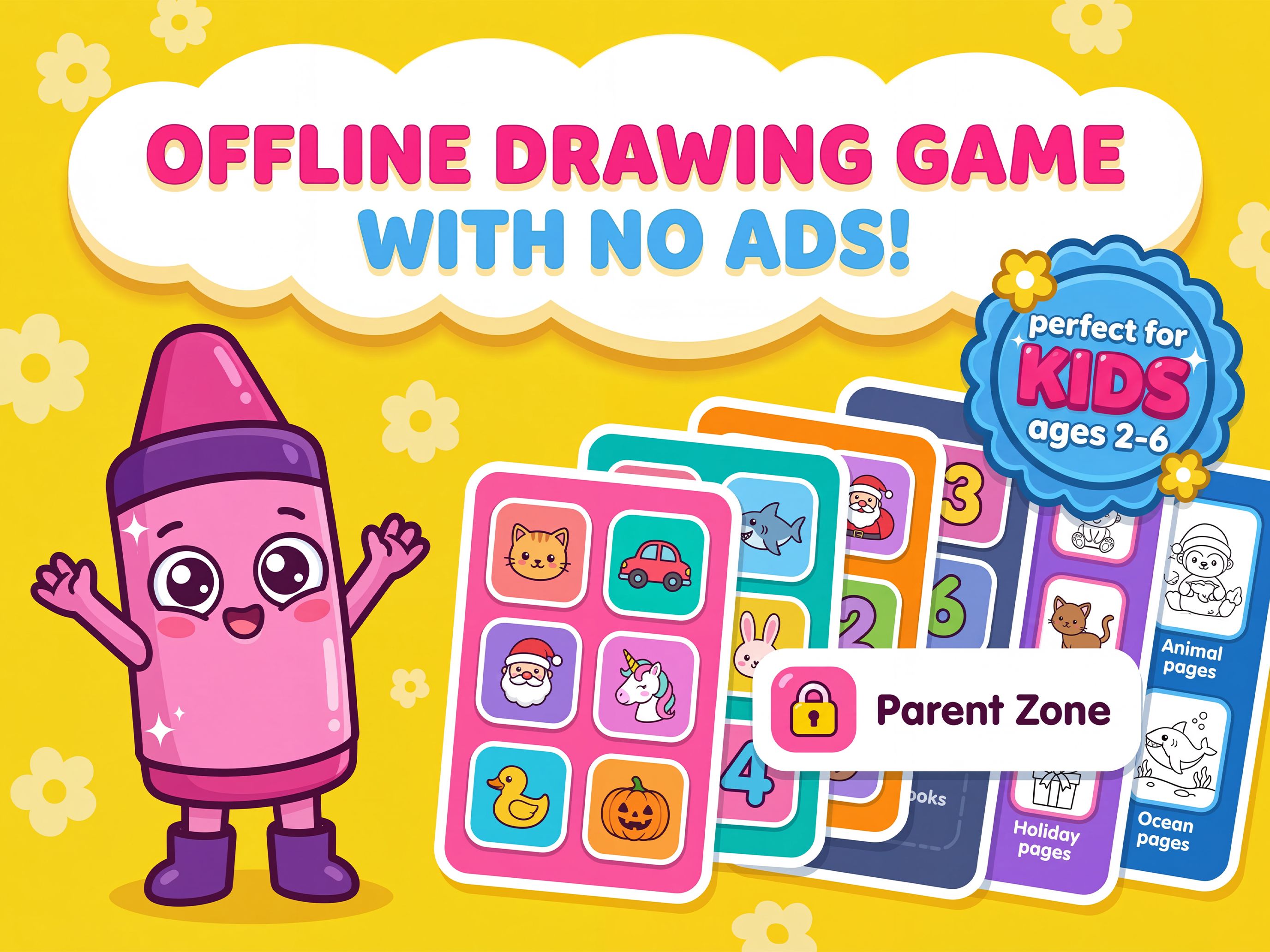 Offline drawing game with no ads — perfect for kids ages 2–6