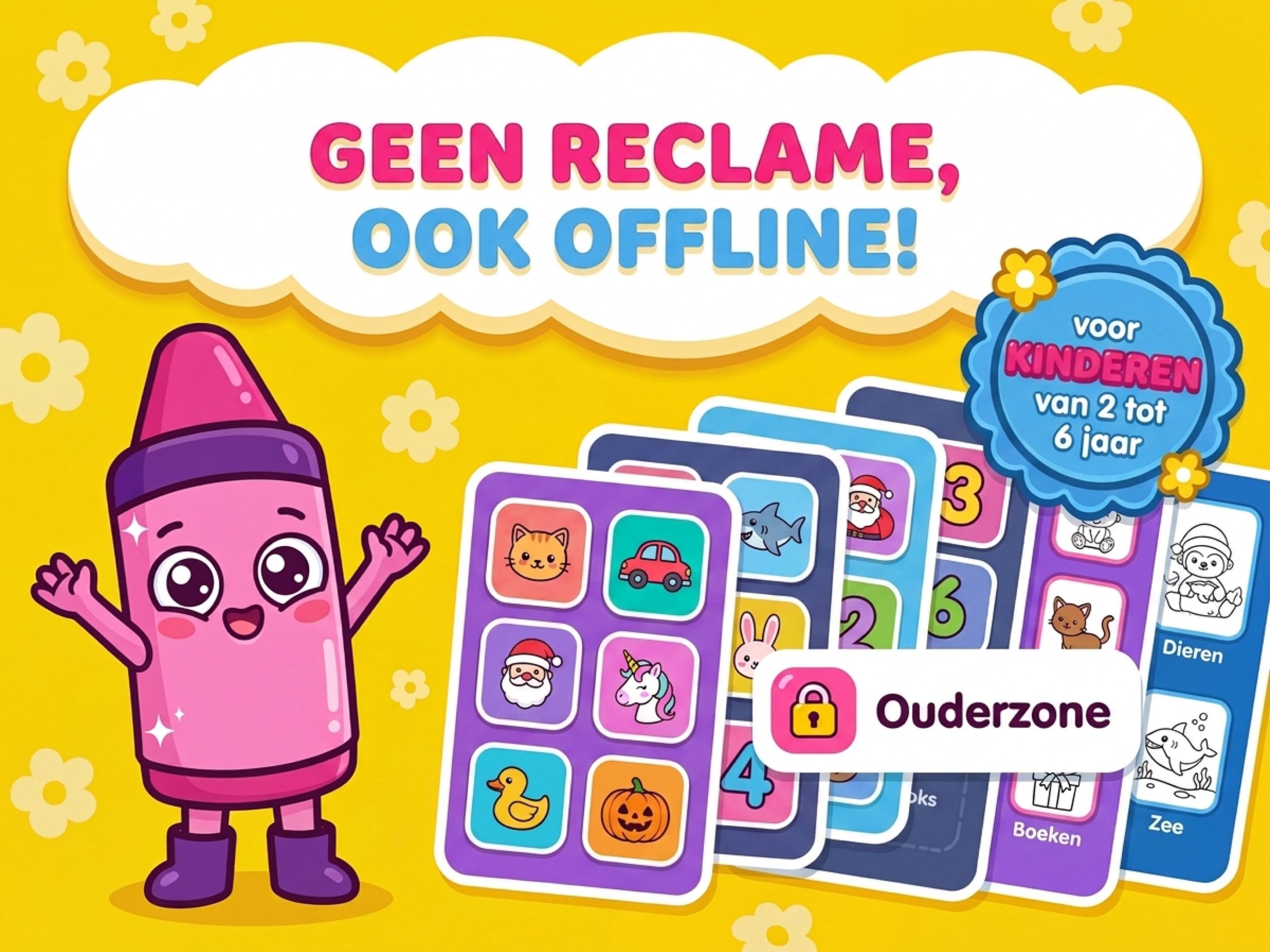 Offline tekenspel zonder reclame — perfect voor kinderen van 2 tot 6