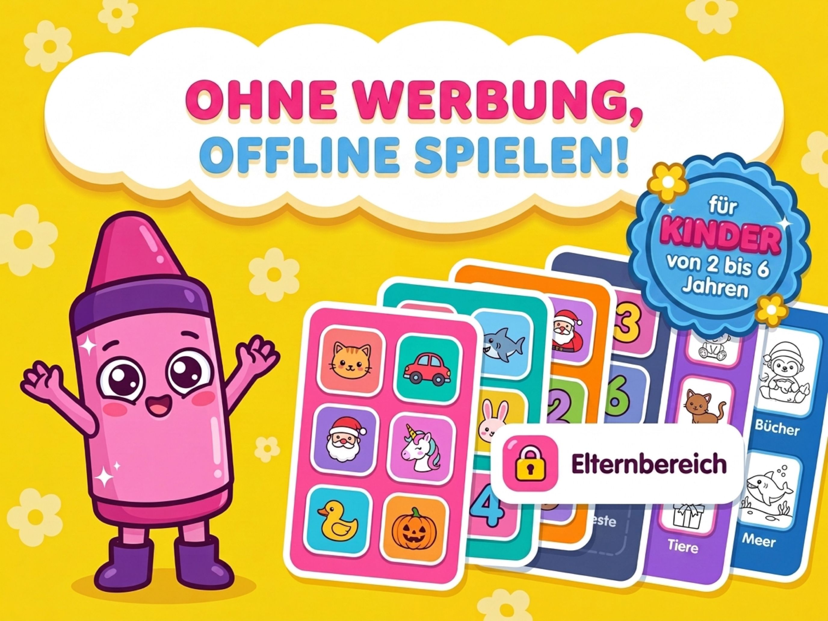 Offline-Mal-App ohne Werbung — perfekt für Kinder von 2 bis 6