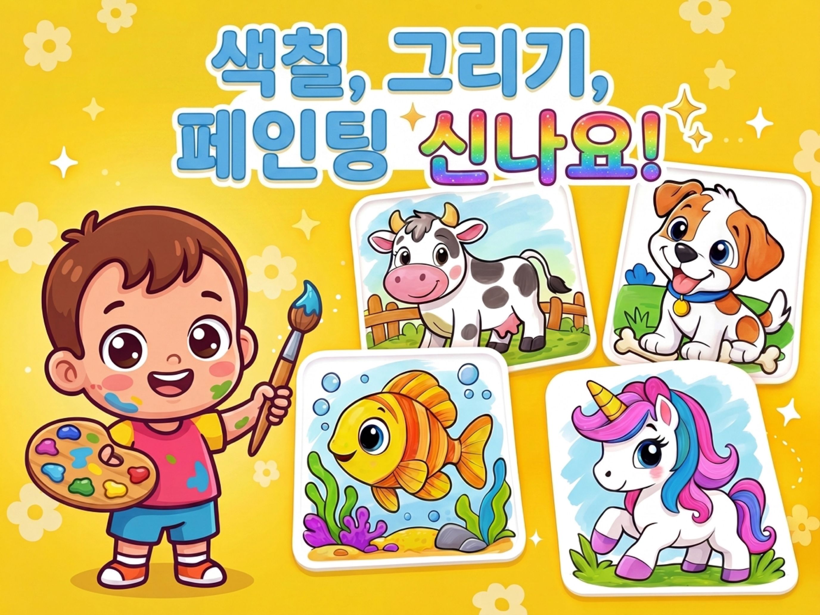 색칠하고, 그리고, 칠해요 — 신나요!