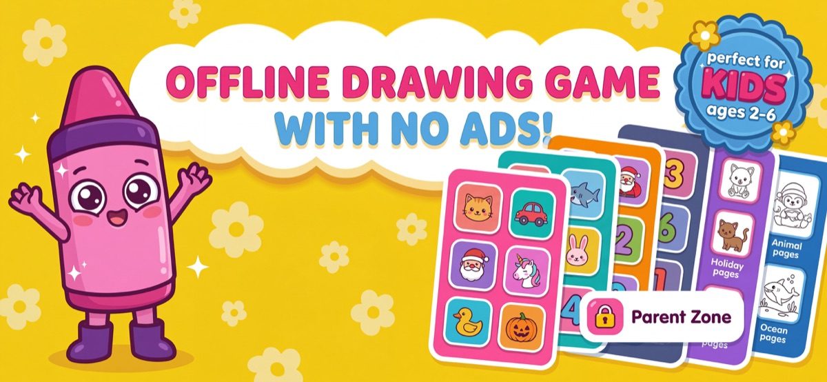 Malování pro děti bez reklam — hlavní obrazovka Kid Doodle s knížkami omalovánek a Rodičovskou zónou