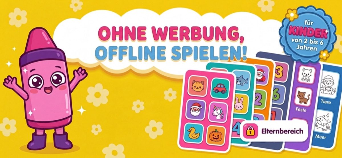 Kinder-App ohne Werbung — Kid Doodle mit Elternbereich hinter Kindersicherung, offline spielbar