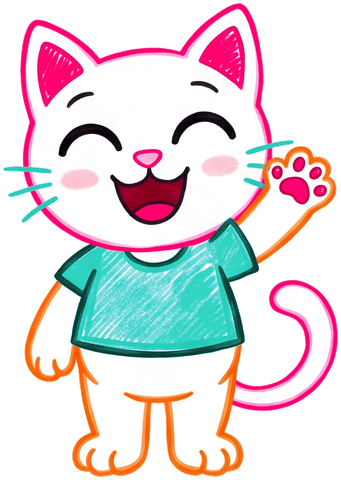 Kid Doodle's cat mascot waving hello