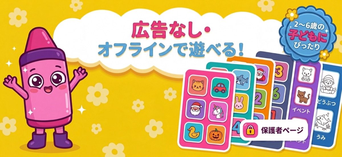広告なし・オフラインで遊べる幼児向けぬりえゲーム——飛行機や新幹線にぴったりのKid Doodleホーム画面