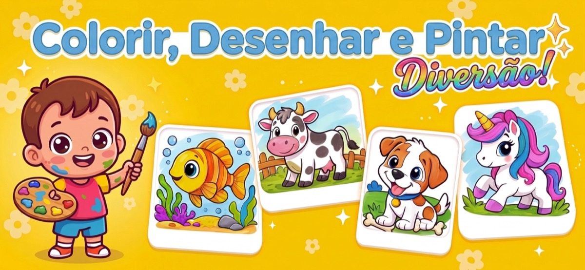 Criança a aprender a desenhar — pequeno artista com pincel e as primeiras obras na aplicação de desenho Kid Doodle