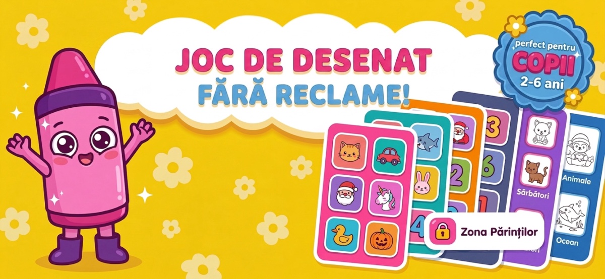 Joc de desenat fără reclame — ecranul principal Kid Doodle, cu cărțile de colorat și Zona Părinților